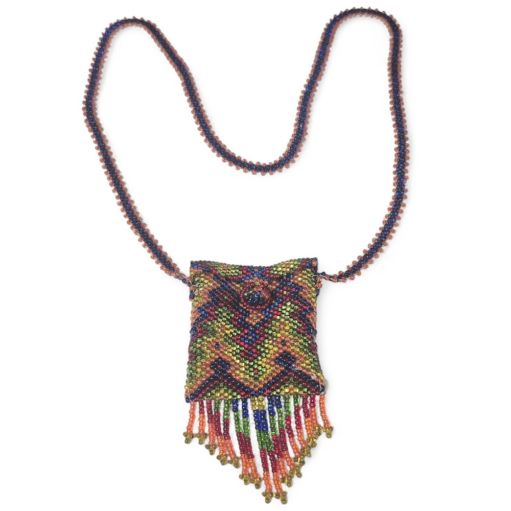 Handcrafted Beaded Amulet Pouch Necklace 2.5×2 Inches